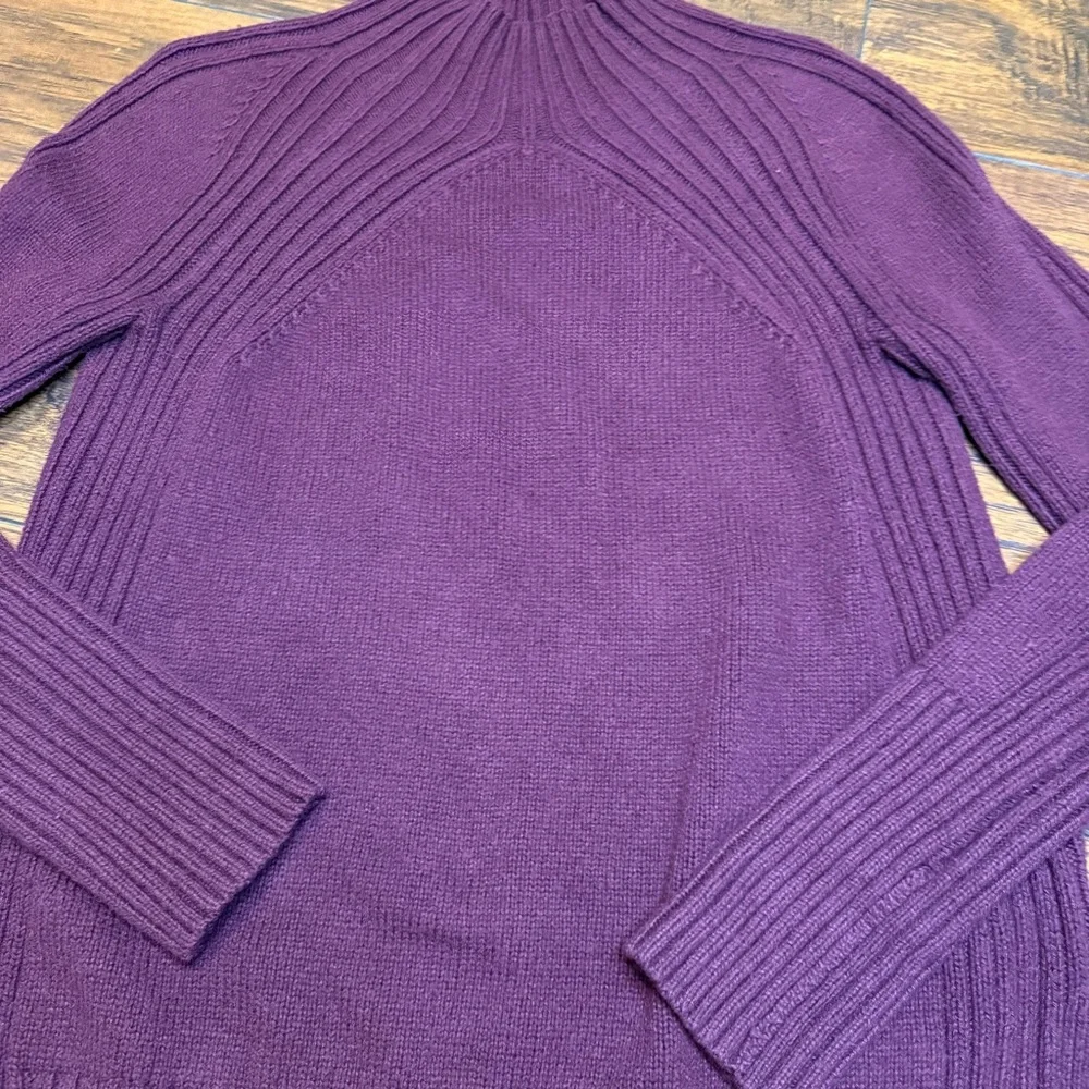 Talbots SP Merino Wool Blend Ribbed Mock Neck Sweater Burgundy Wine Minimalist